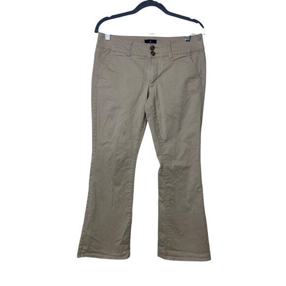 American Eagle Outfitters Khaki Pants Women 6 Artist Stretch Y2K Flare School - Picture 1 of 12